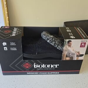 isotoner Men's Black Slip-On Memory Foam Loafers with Gray Knit Collar